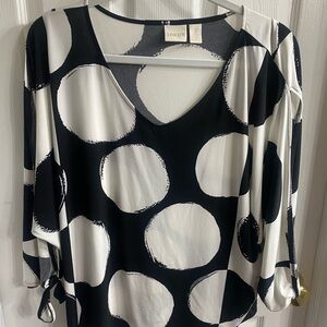 Chico's Black and White Oversized Polka Dot V-Neck Tunic